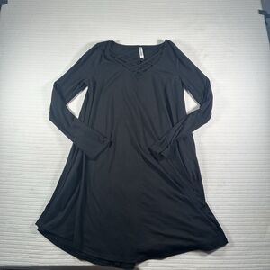 Zenana Premium Women’s Size Large Black Criss Cross V-Neck Long Sleeve Dress